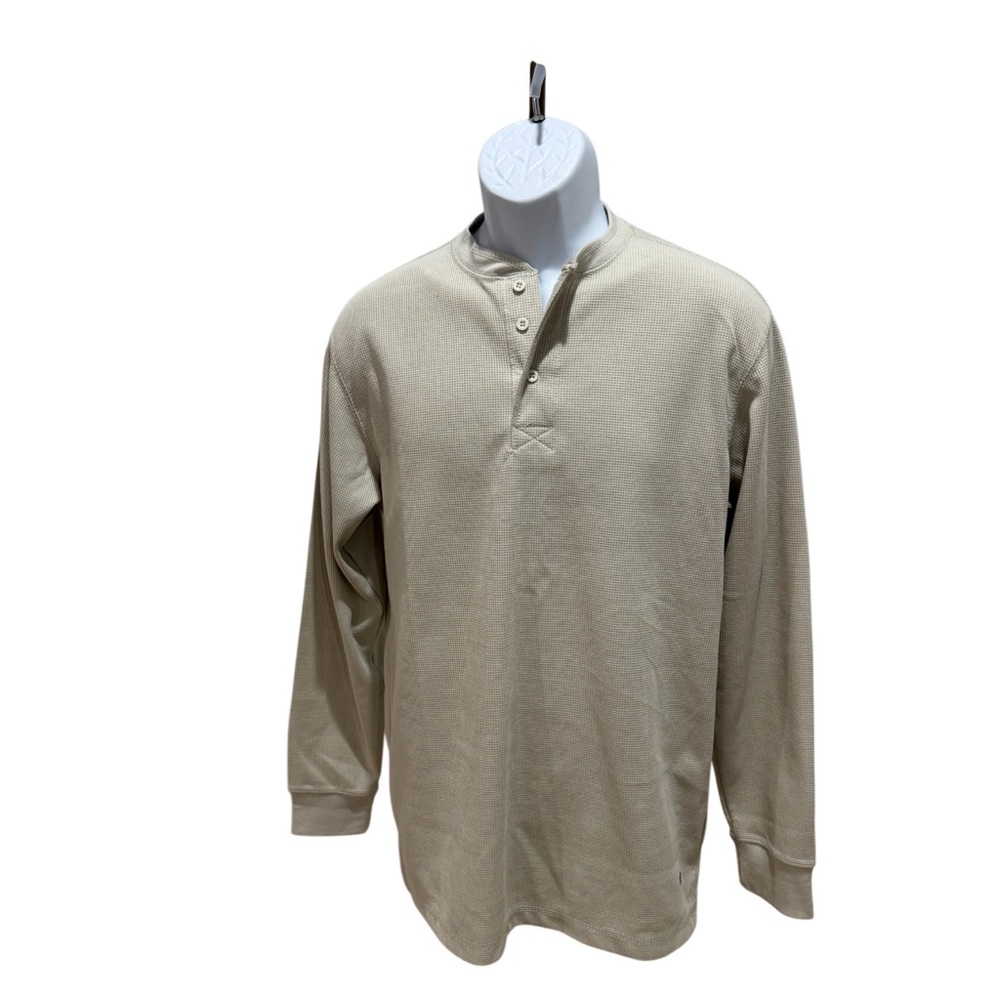 NWT Sun River Men‎ PullOver Cream Shirt Sz M 1/4 Button Henley Long Sleve